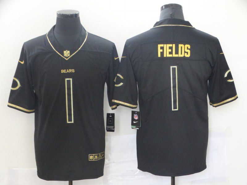 Men Chicago Bears #1 Fields Black Retro Gold Lettering 2021 Nike NFL Jersey->atlanta falcons->NFL Jersey